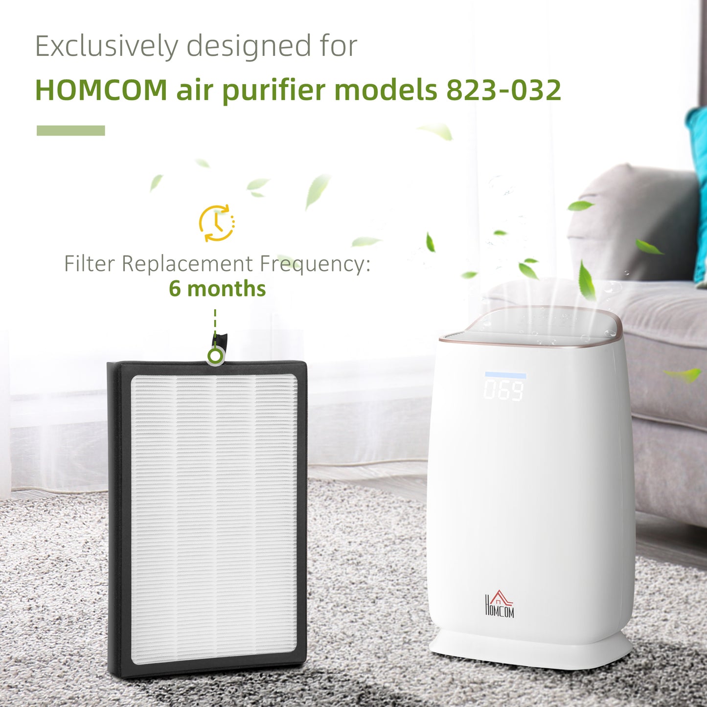 HOMCOM Air Purifier Filters Replacement for 823-032V70WT, 3-in-1 Pre, Activated Carbon, H13 HEPA Filter, for Home, 1 Pack, White