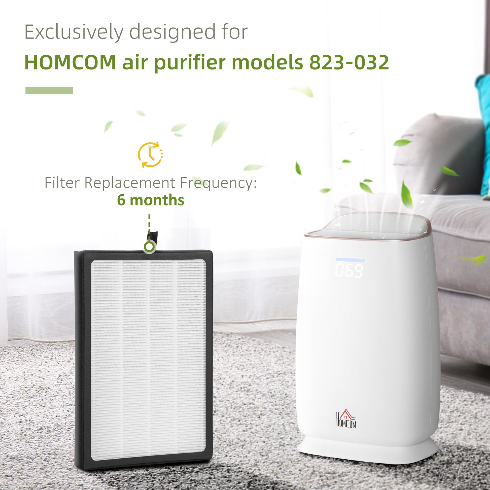 HOMCOM Air Purifier Filters Replacement for 823-032V70WT, 3-in-1 Pre, Activated Carbon, H13 HEPA Filter, for Home, 1 Pack, White