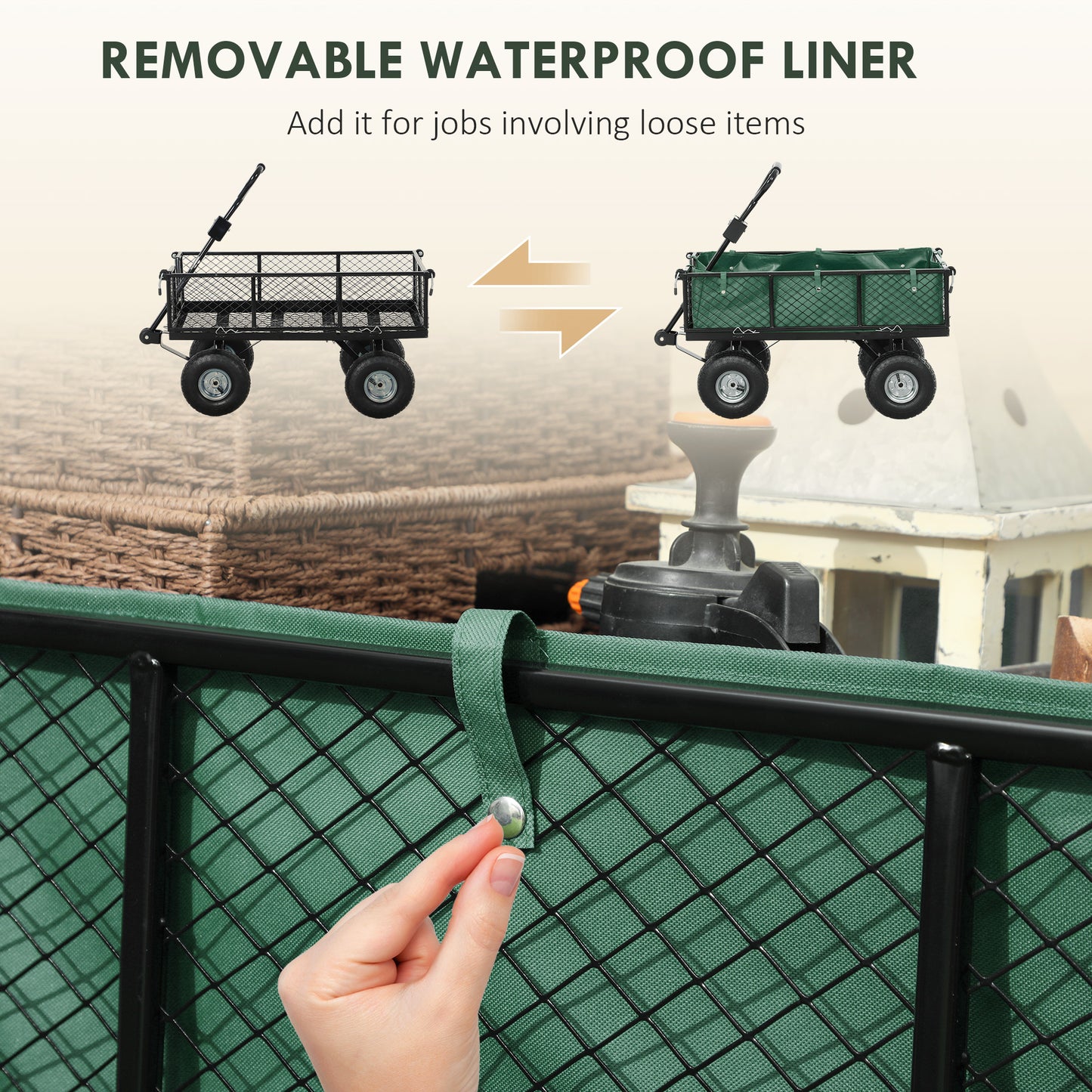 Outsunny 114L Steel Frame Garden Cart Trolley - Green