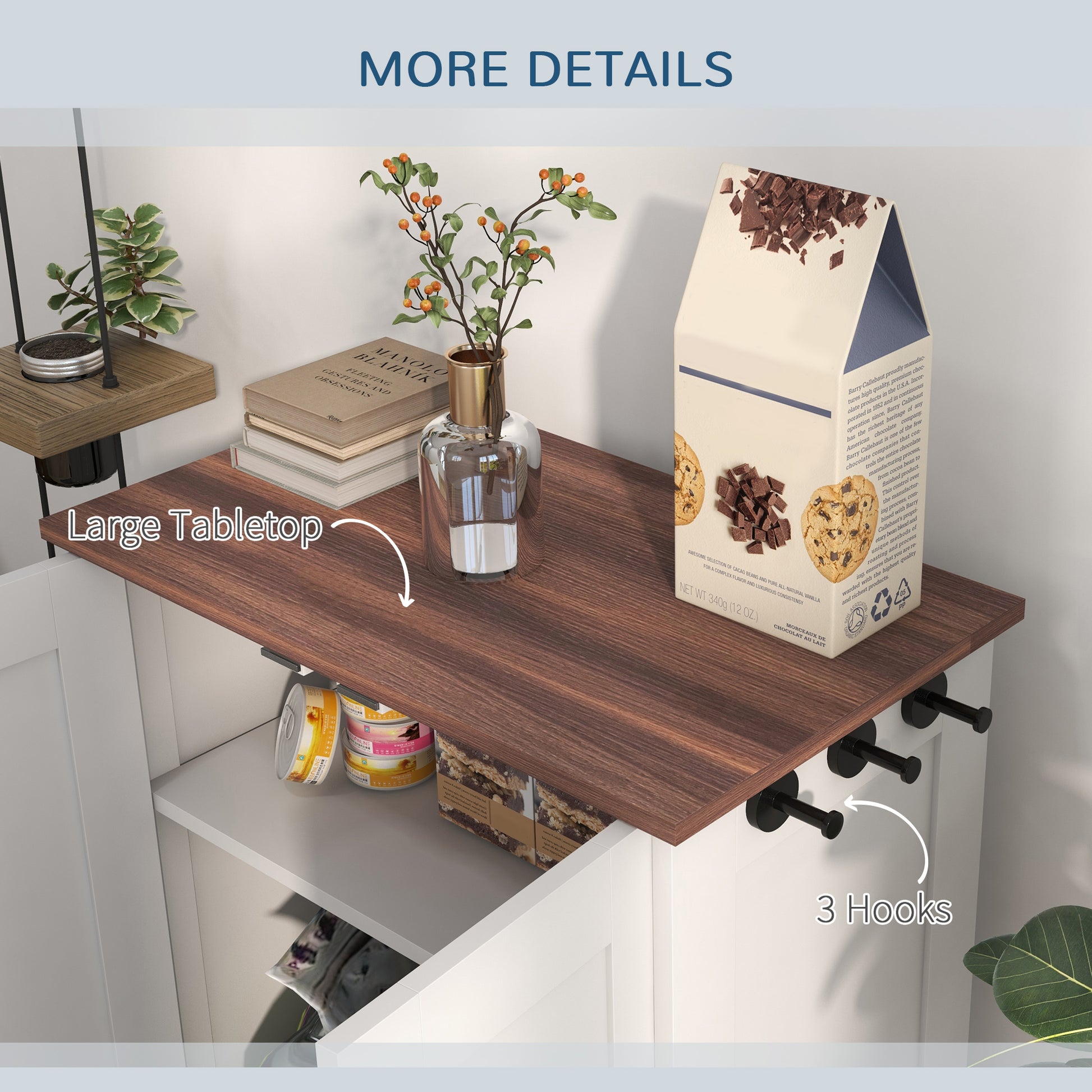 PawHut Pet Feeding Station with Raised Dog Bowls, Adjustable Panel, Hooks, Dog Food Storage Cabinet, White