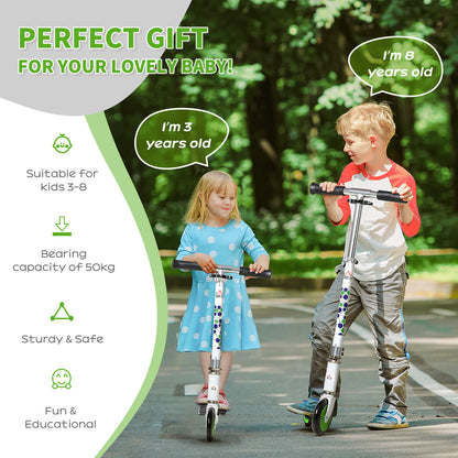 HOMCOM Toddler Scooter for Boys and Girls 3-8 Years, One-Click Foldable Kick Scooter with Adjustable Height Brake  Aluminium, White