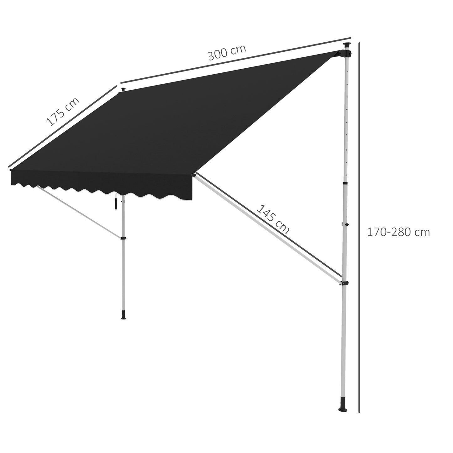 Outsunny 3x1.5m  Adjustable Outdoor Aluminium Frame Awning Black