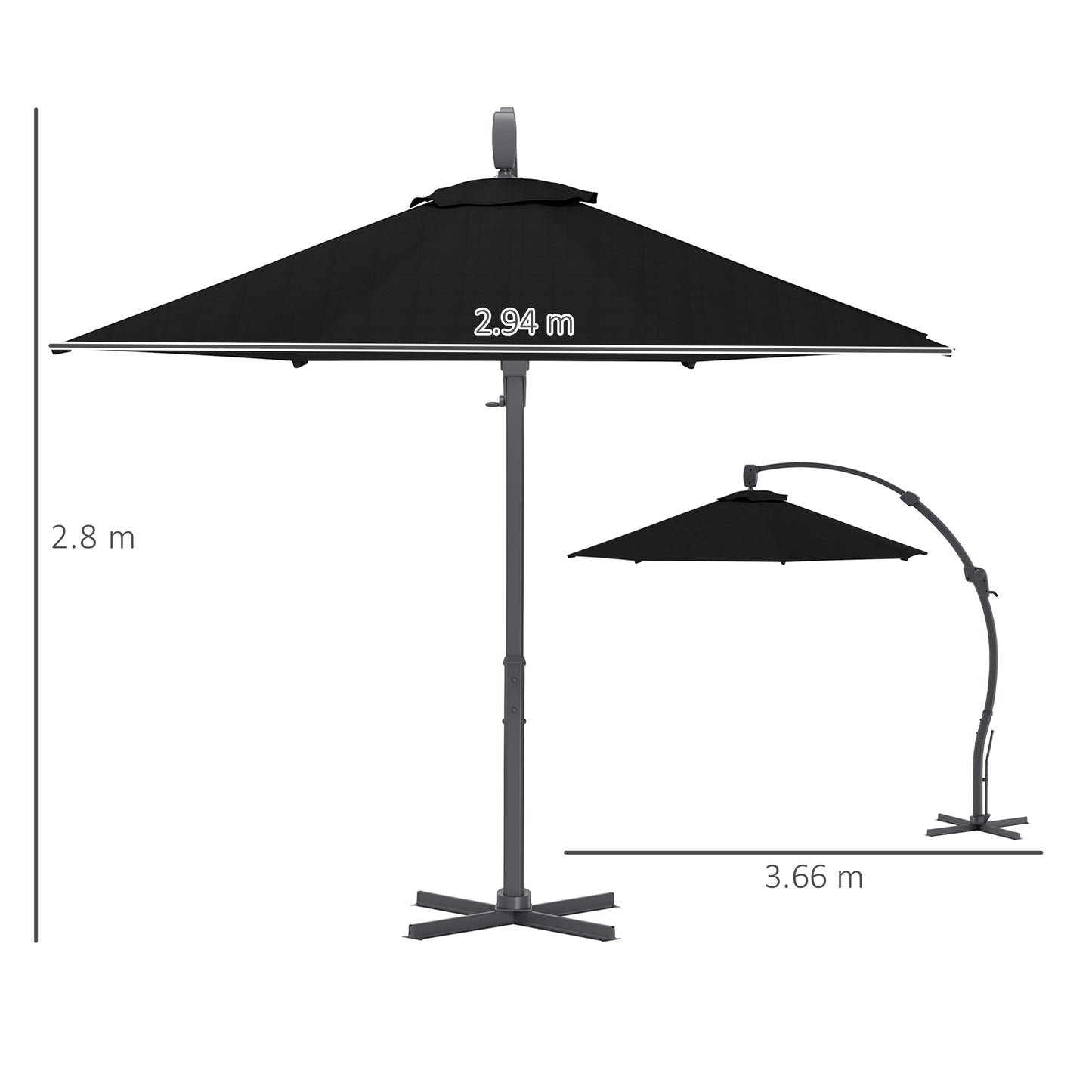 Outsunny 3(m) Garden Cantilever Parasol, Round Overhanging Umbrella with Crank Handle, Cross Base, Aluminium Frame and 360° Rotation, Banana Patio Umbrella for Outdoor Sun Shade, Black