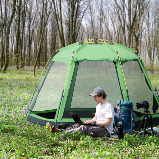 outsunny-6-person-pop-up-camping-tent-2-tier-design-backpacking-tent-with-4-windows-2-doors-portable-carry-bag-for-fishing-hiking-green