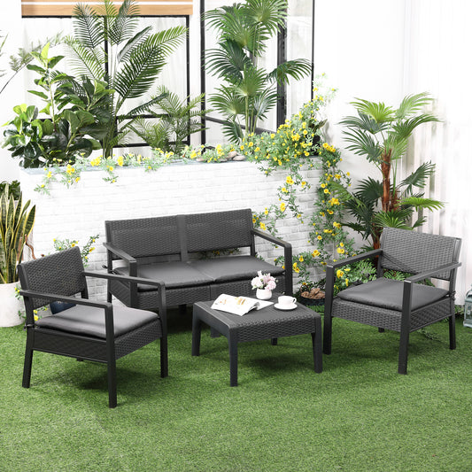 outsunny-outdoor-garden-pp-rattan-style-sofa-set-4-pcs-patio-coffee-table-set-w-cushioned-2-single-chairs-1-loveseat-conservatory-furniture-grey