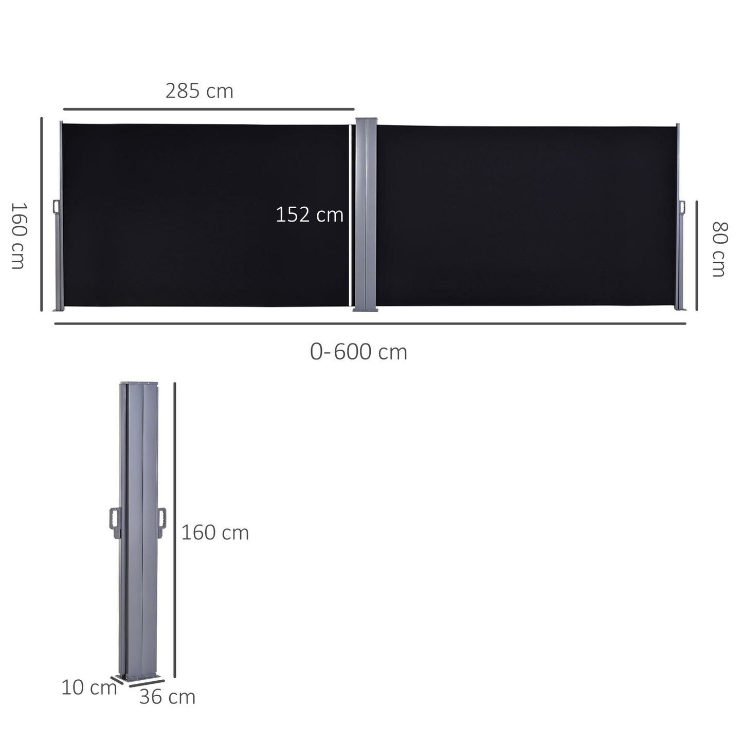 outsunny-6-x-1-6-m-double-canopy-pull-out-side-awning-sun-rain-outdoor-protection-w-steel-frame-retractable-garden-privacy-home-commercial-black