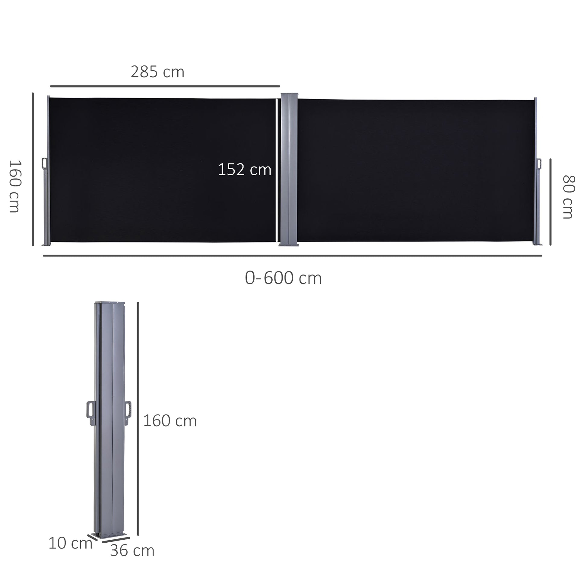 outsunny-6-x-1-6-m-double-canopy-pull-out-side-awning-sun-rain-outdoor-protection-w-steel-frame-retractable-garden-privacy-home-commercial-black