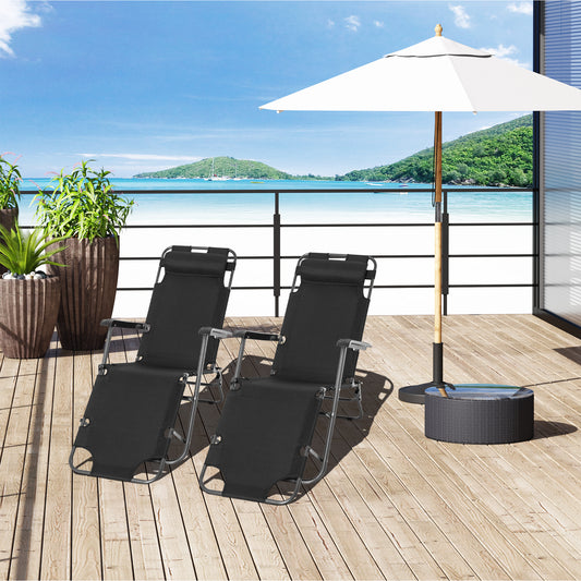 outsunny-2-pieces-foldable-sun-loungers-with-adjustable-back-outdoor-reclining-garden-chairs-with-pillow-and-armrests-black
