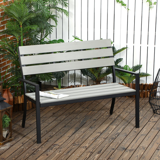 outsunny-2-seater-garden-bench-slatted-outdoor-bench-with-steel-frame-garden-loveseat-122-x-65-x-92-cm-grey