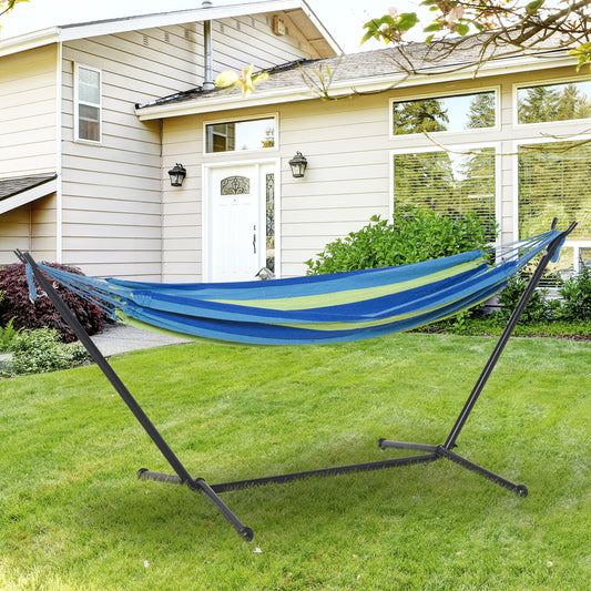 outsunny-294-x-117cm-hammock-with-stand-camping-hammock-with-portable-carrying-bag-adjustable-height-120kg-load-capacity-green-stripe