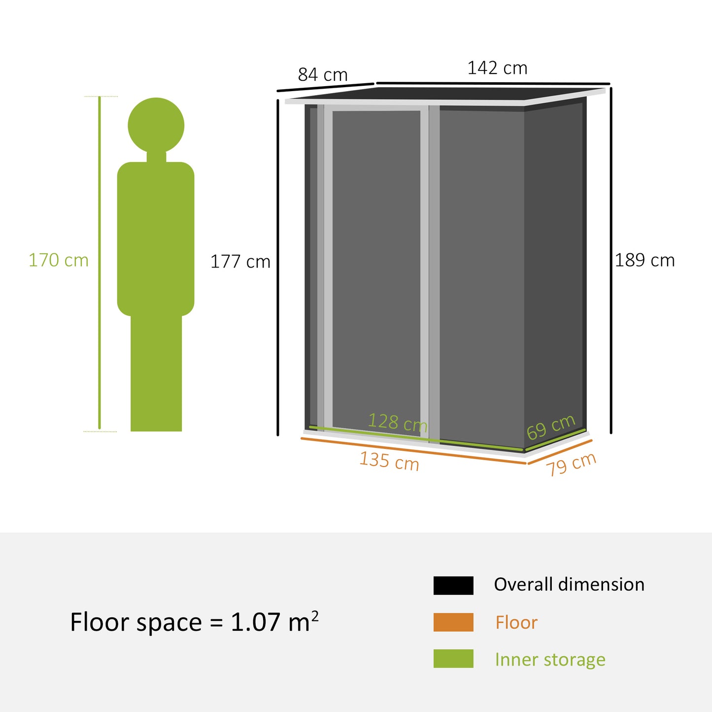outsunny-garden-storage-shed-outdoor-tool-shed-with-sloped-roof-lockable-door-for-equipment-bikes-grey-142-x-84-x-189cm