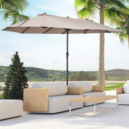 outsunny-4-6m-garden-parasol-double-sided-sun-umbrella-patio-market-shelter-canopy-shade-outdoor-tan-no-base