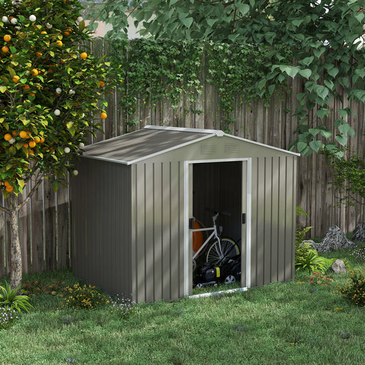 outsunny-8-x-6ft-outdoor-garden-storage-shed-metal-tool-house-with-ventilation-and-sliding-doors-light-grey