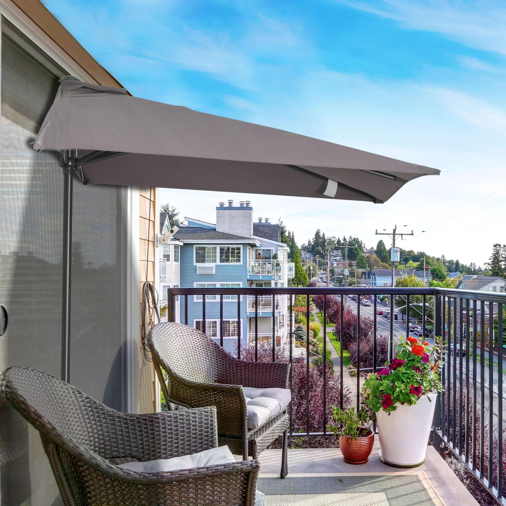 half patio umbrella uk Outsunny 2.3m Balcony Half Parasol Umbrella