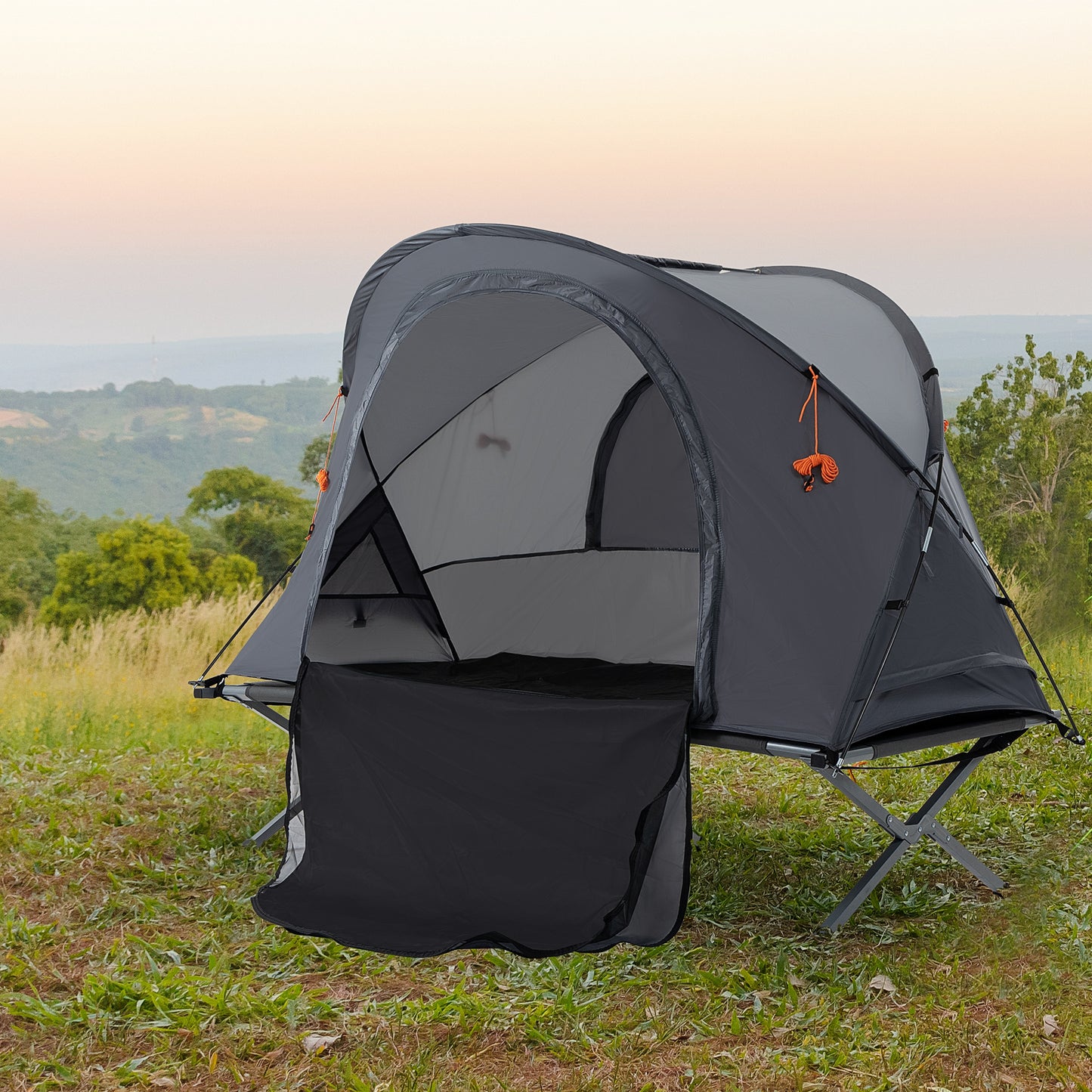 outsunny-folding-camping-tent-cot-portable-tent-shelter-combo-with-self-inflating-air-mattress-carry-bag-for-1-person