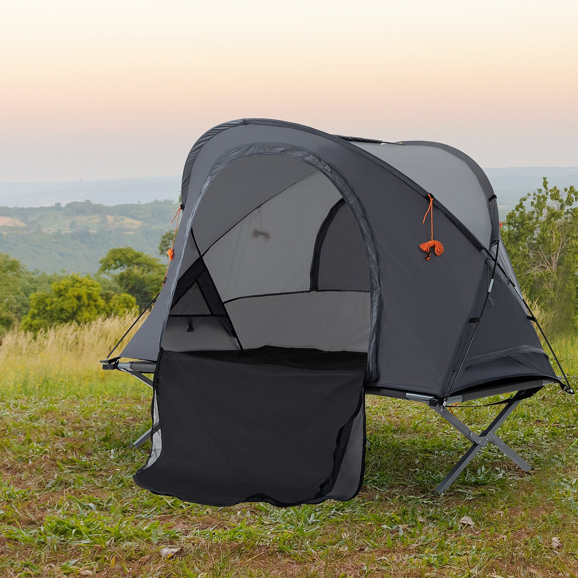 outsunny-folding-camping-tent-cot-portable-tent-shelter-combo-with-self-inflating-air-mattress-carry-bag-for-1-person