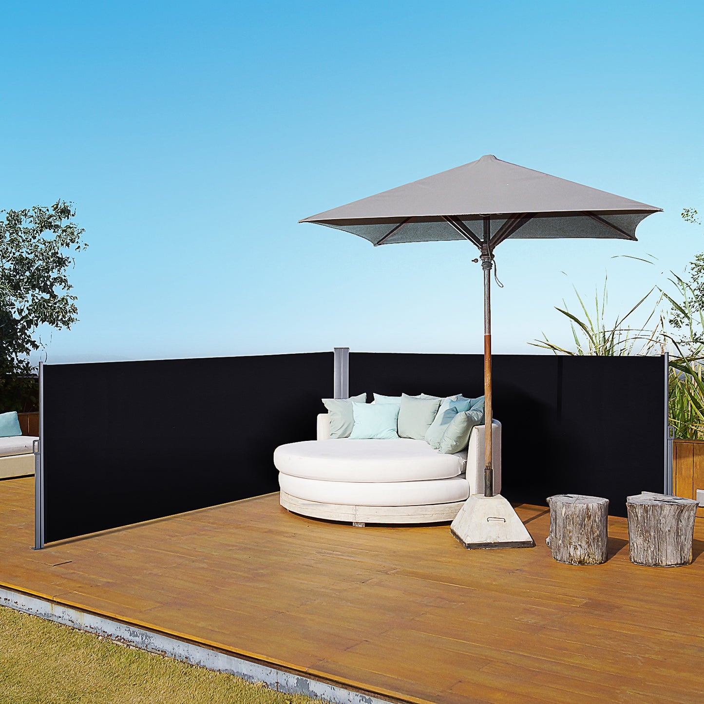 outsunny-6-x-1-6-m-double-canopy-pull-out-side-awning-sun-rain-outdoor-protection-w-steel-frame-retractable-garden-privacy-home-commercial-black