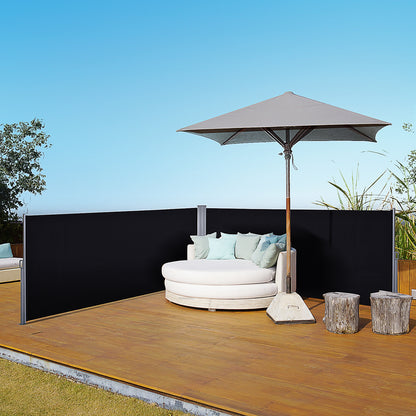 outsunny-6-x-1-6-m-double-canopy-pull-out-side-awning-sun-rain-outdoor-protection-w-steel-frame-retractable-garden-privacy-home-commercial-black