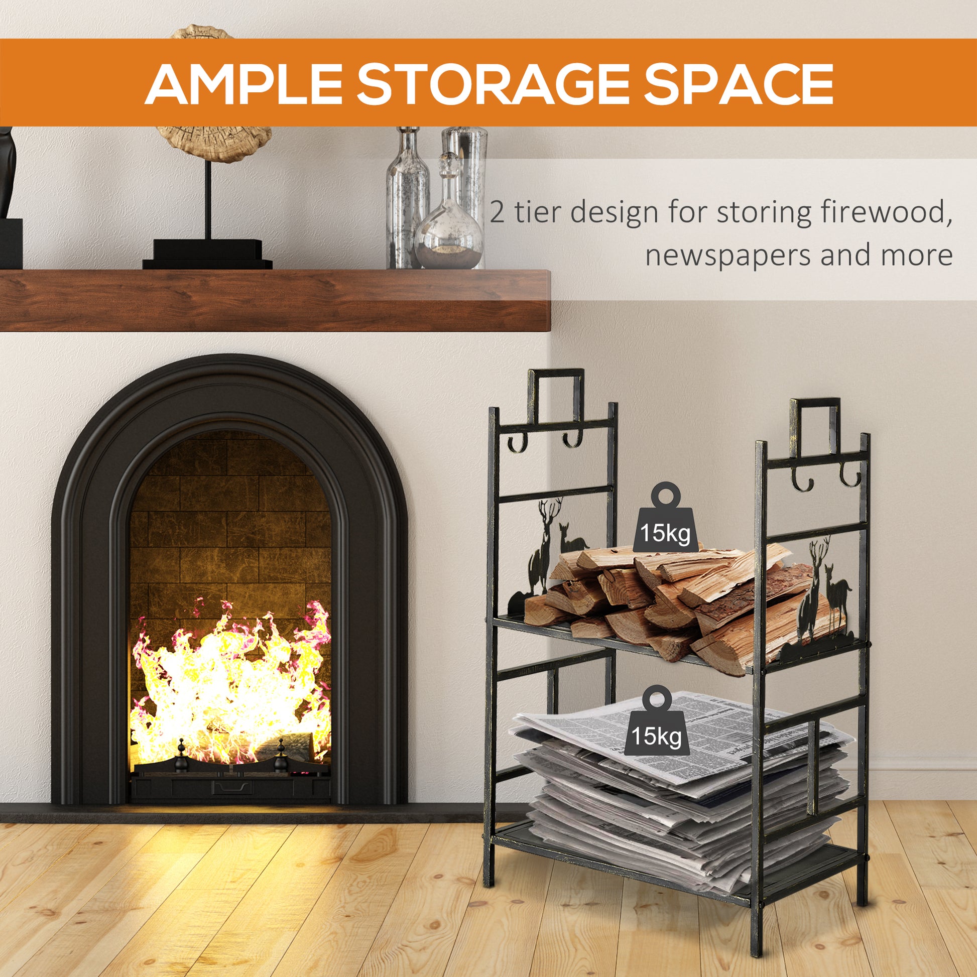 outsunny-2-layer-heavy-duty-firewood-rack-wood-log-fireplace-stacker-w-4-tools-gold