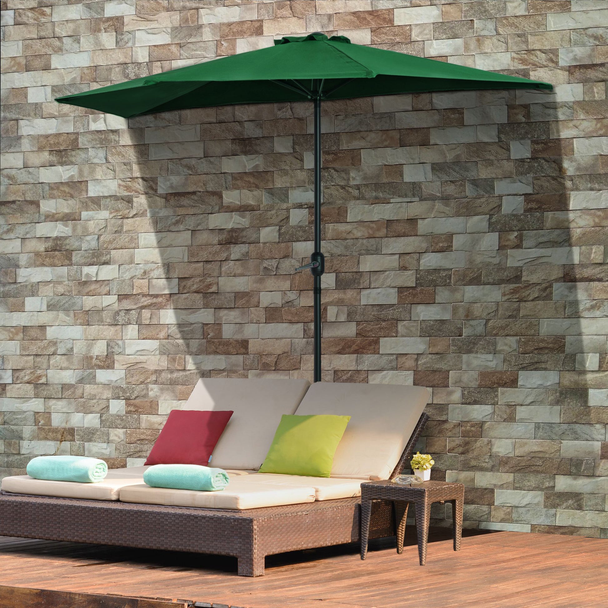 Outsunny 3m Green Half Parasol Patio Umbrella with Crank – GardenArch