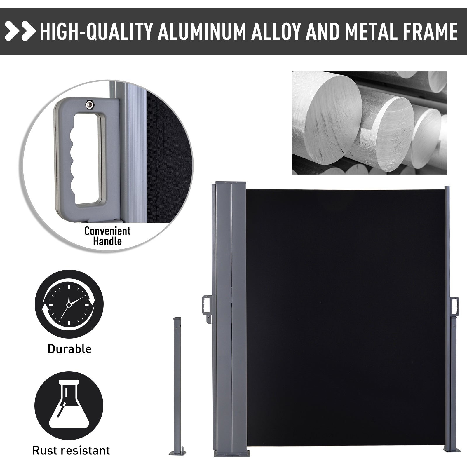 outsunny-6-x-1-6-m-double-canopy-pull-out-side-awning-sun-rain-outdoor-protection-w-steel-frame-retractable-garden-privacy-home-commercial-black