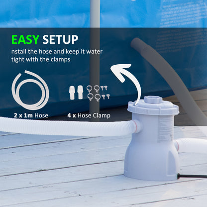 outsunny-cartridge-filter-pump-for-13-15-above-ground-pools-800gph-3028-lph-swimming-pool-filter-pump-with-hose-and-hose-clamps-white