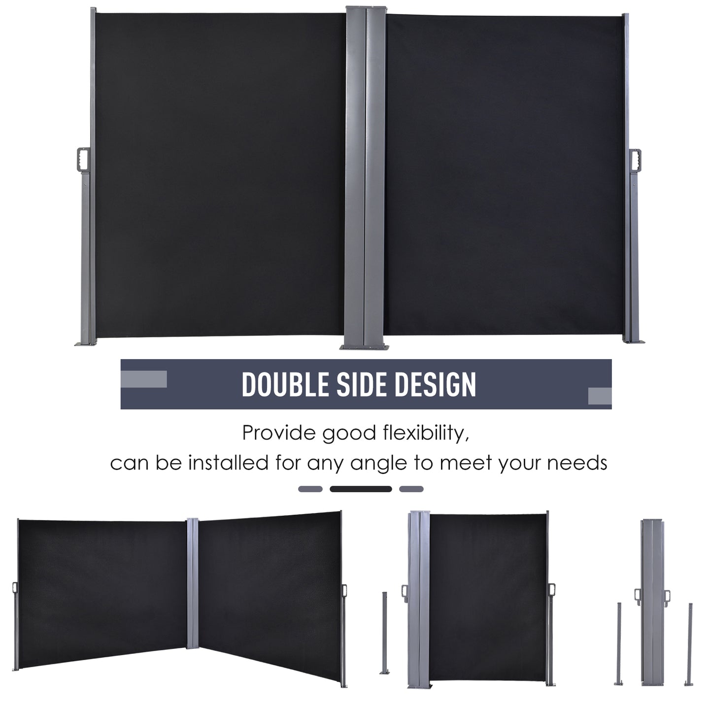 outsunny-6-x-1-6-m-double-canopy-pull-out-side-awning-sun-rain-outdoor-protection-w-steel-frame-retractable-garden-privacy-home-commercial-dark-grey