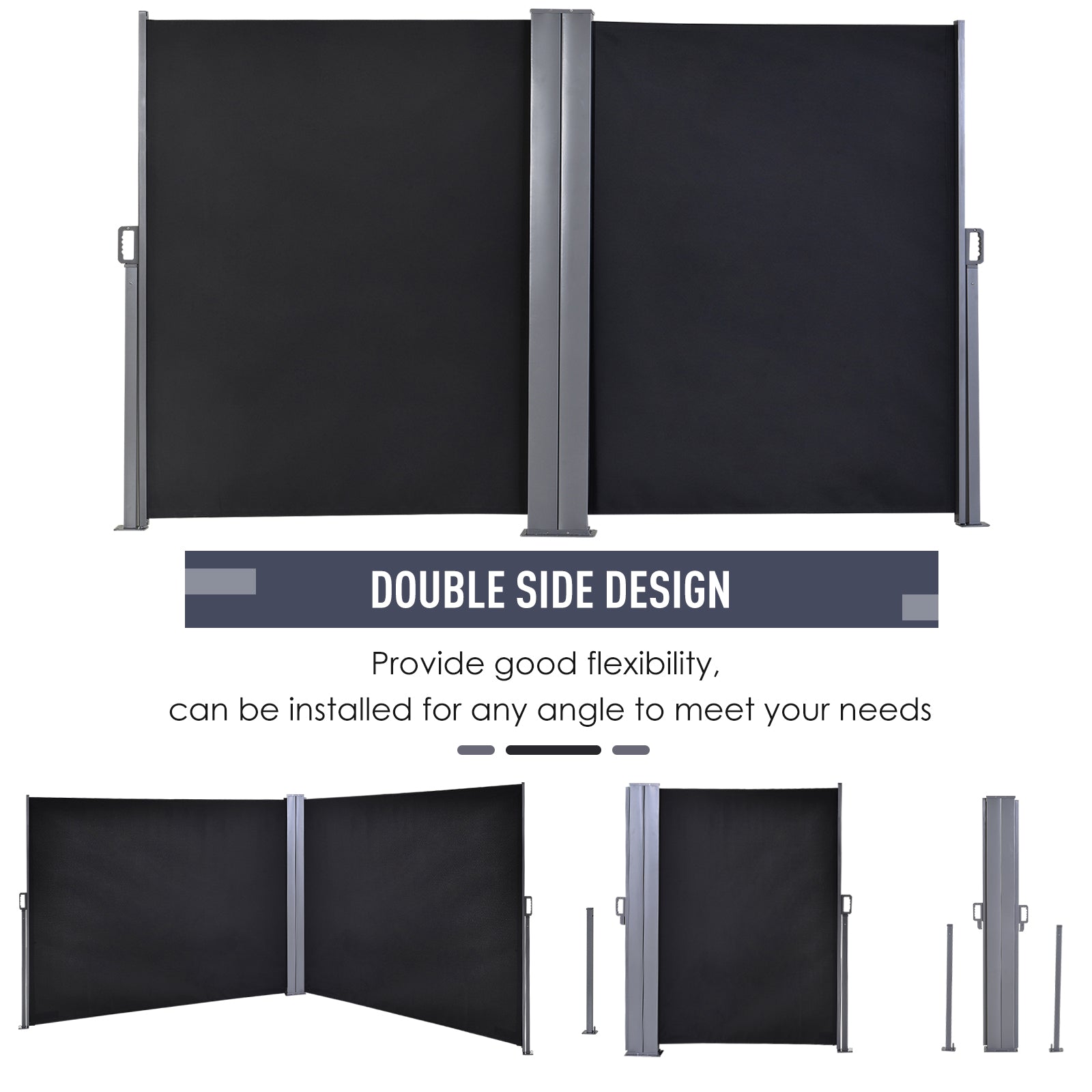 outsunny-6-x-1-6-m-double-canopy-pull-out-side-awning-sun-rain-outdoor-protection-w-steel-frame-retractable-garden-privacy-home-commercial-dark-grey