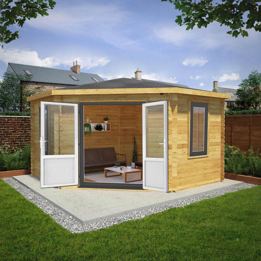 4M X 4M Corner Cabin - 44Mm (Upvc Windows & Door) - Grey