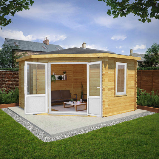 4M X 4M Corner Cabin - 44Mm (Upvc Windows & Door) - White
