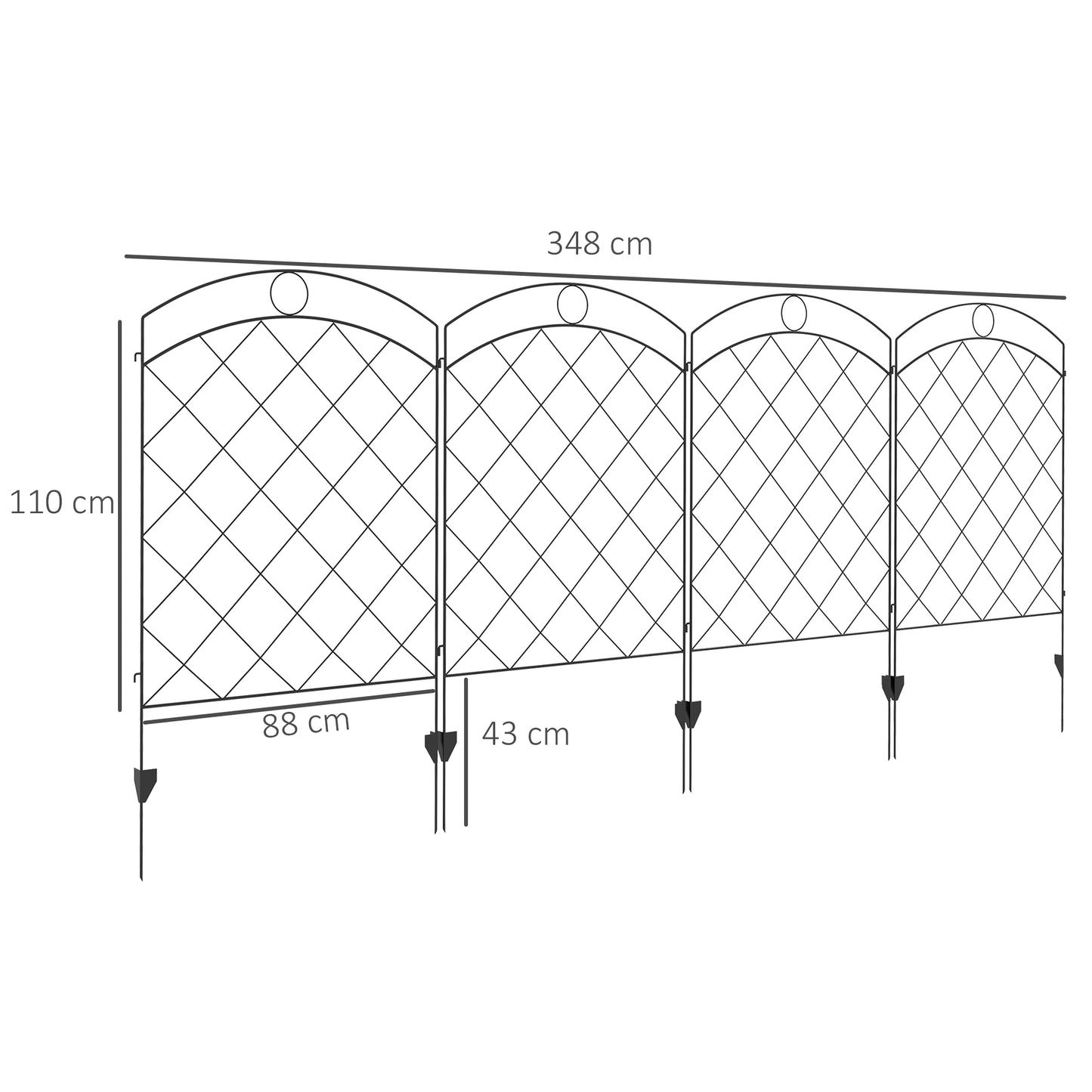 outsunny-steel-decorative-outdoor-picket-fence-panels-set-of-4-black
