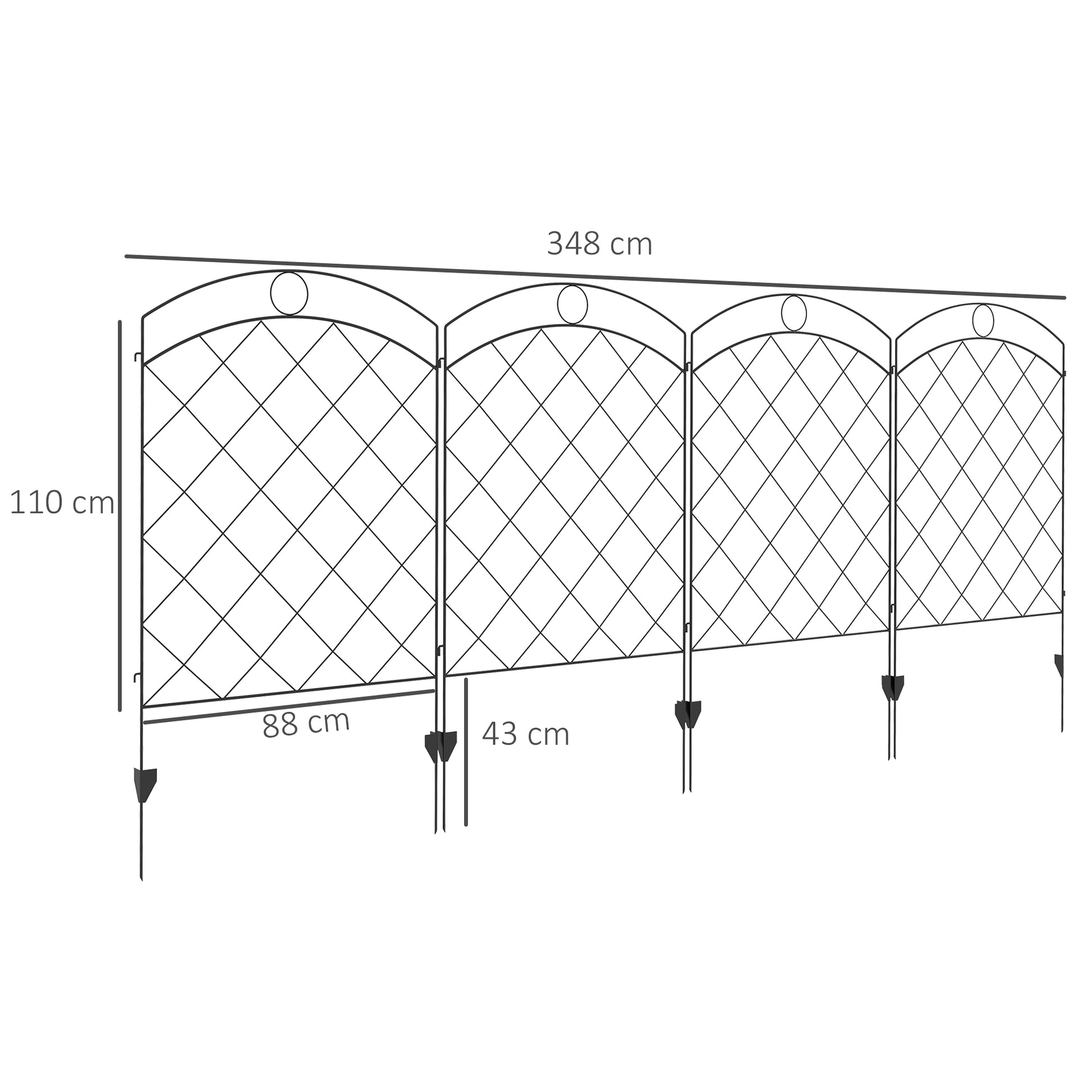 outsunny-steel-decorative-outdoor-picket-fence-panels-set-of-4-black