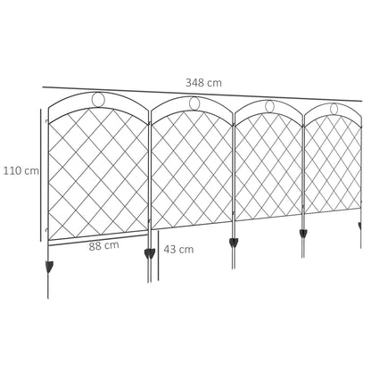 outsunny-steel-decorative-outdoor-picket-fence-panels-set-of-4-black