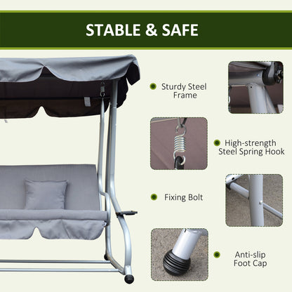 outsunny-2-in-1-garden-swing-seat-bed-3-seater-swing-chair-hammock-bench-bed-with-tilting-canopy-and-2-cushions-grey