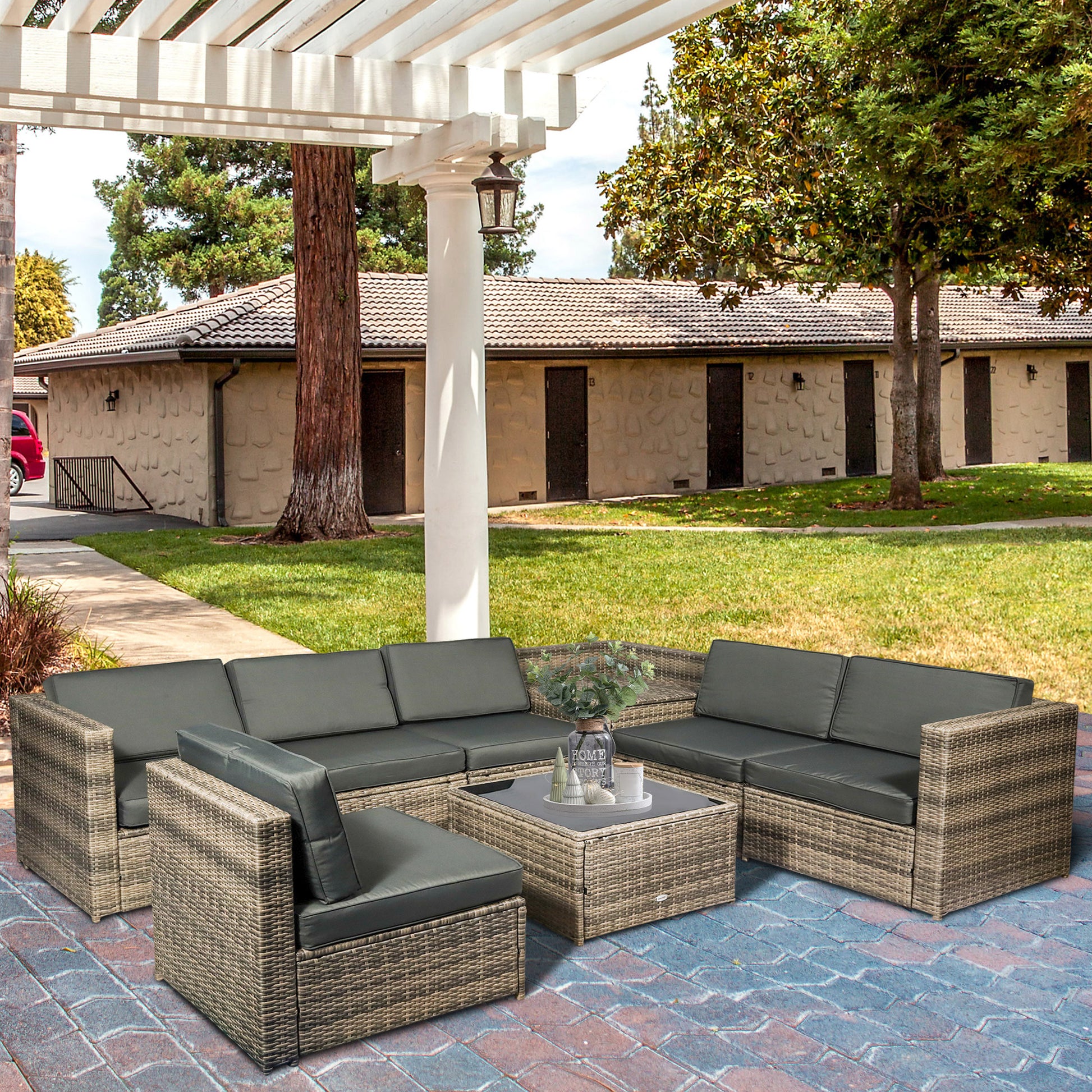 Outsunny 6-Seater Rattan Sofa Set with Storage Cushions – GardenArch