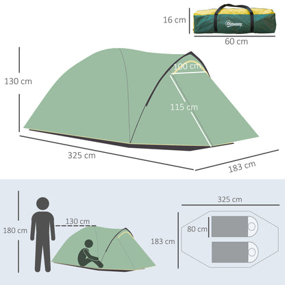 outsunny-dome-tent-for-2-person-camping-tent-with-large-windows-waterproof-green-and-yellow