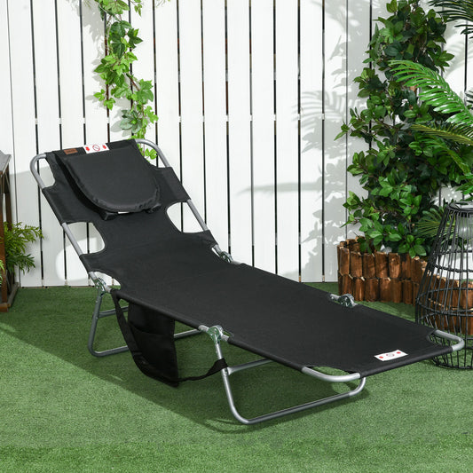 outsunny-foldable-sun-lounger-beach-chaise-lounge-with-reading-hole-arm-slots-5-position-adjustable-backrest-side-pocket-pillow-for-patio-black