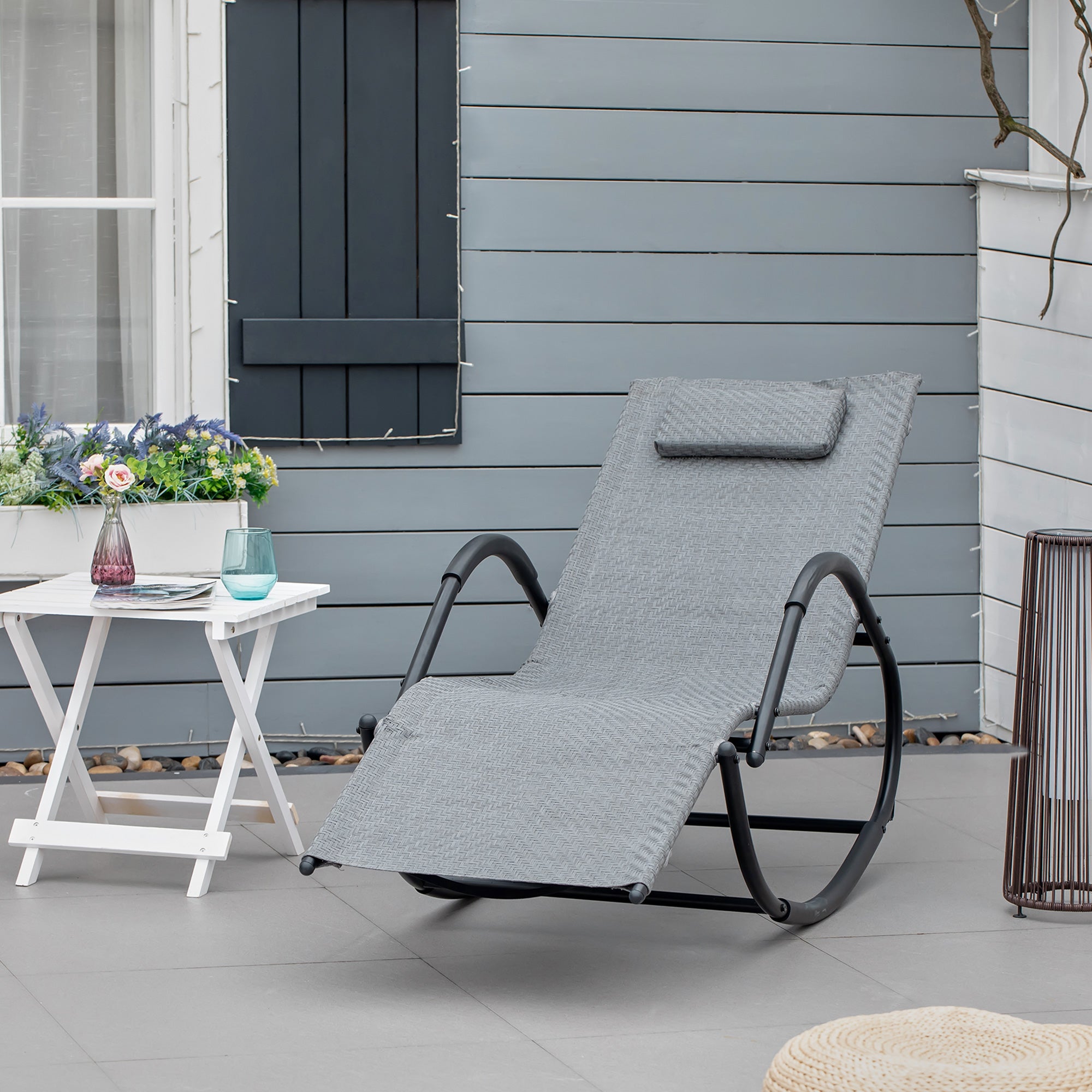 Outsunny Rocking Chair Zero Gravity Rocking Lounge Chair Rattan Effect ...