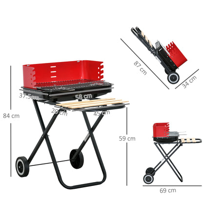 outsunny-bbq-grill-charcoal-barbecue-grill-garden-foldable-bbq-trolley-w-windshield-wheels-side-trays-red-black