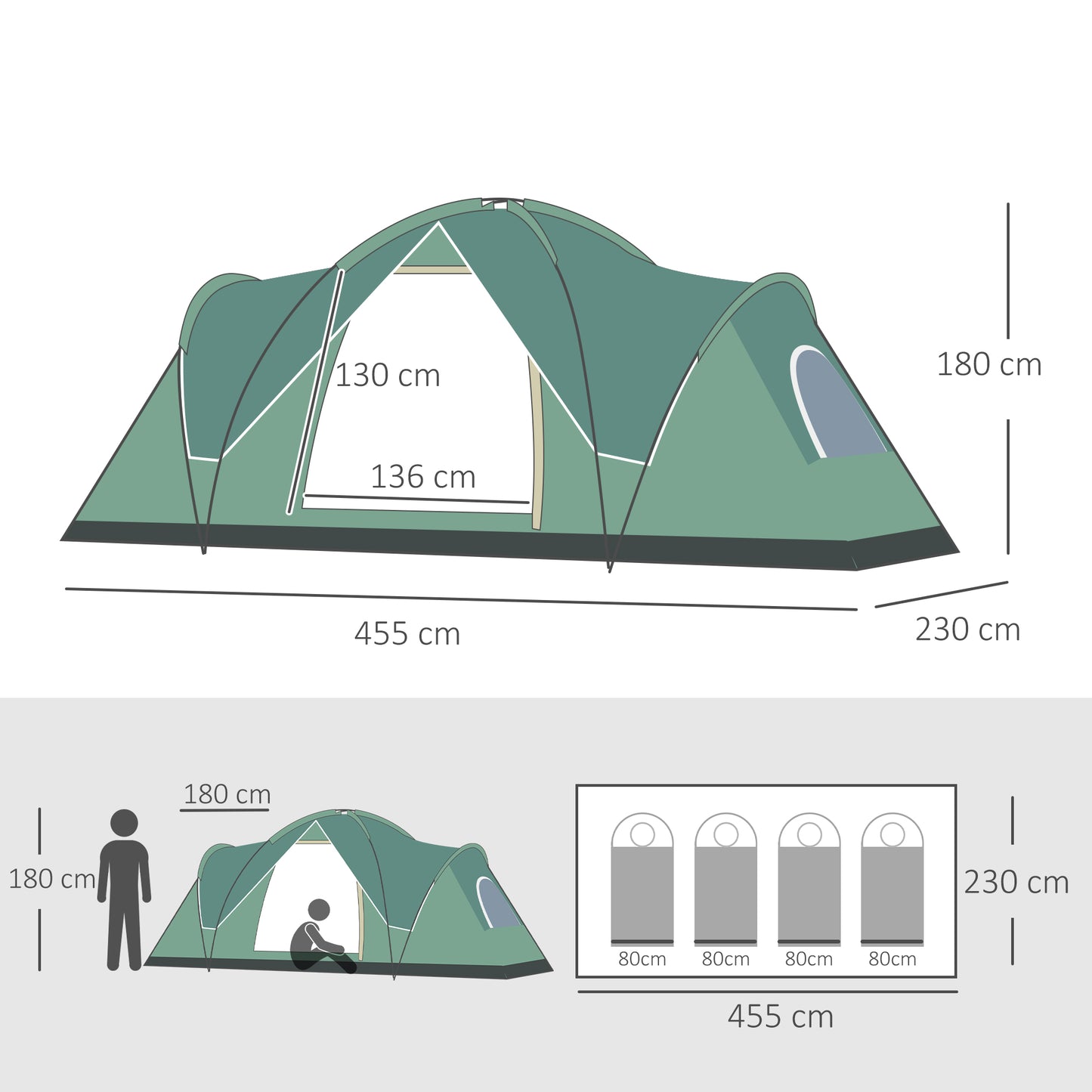 outsunny-5-6-man-dome-camping-tent-hiking-shelter-uv-protection-3000mm-water-resistant-tunnel-tent-dark-green