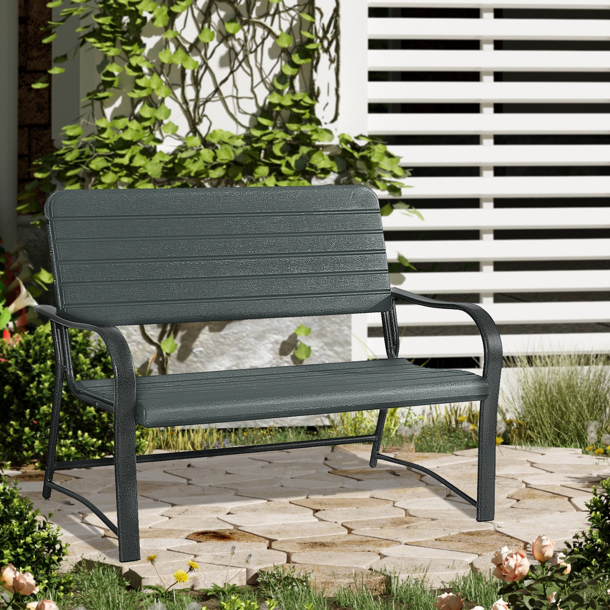 outsunny-2-seater-garden-bench-double-chair-outdoor-love-chair-patio-furniture-dark-green