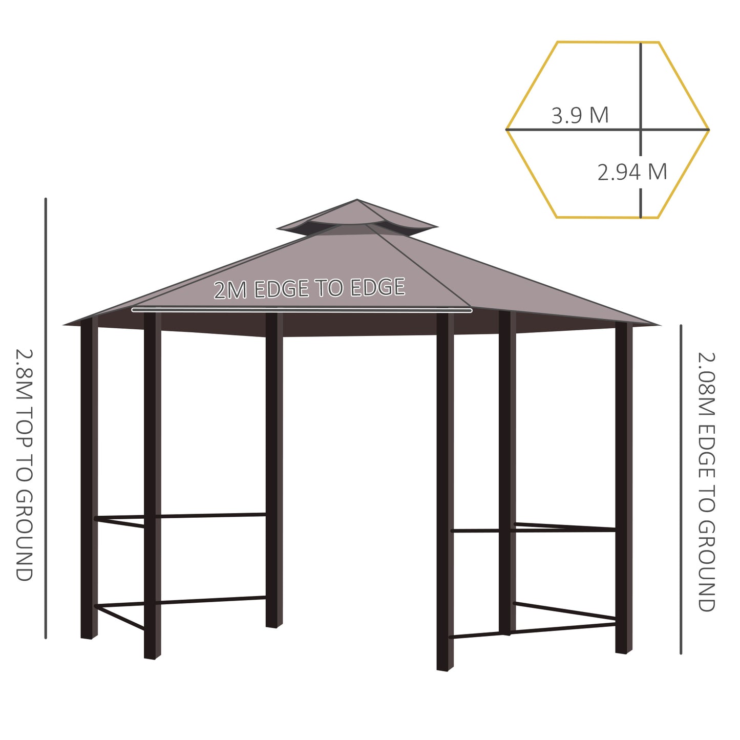outsunny-hexagon-gazebo-patio-canopy-party-tent-outdoor-garden-shelter-w-2-tier-roof-side-panel-brown