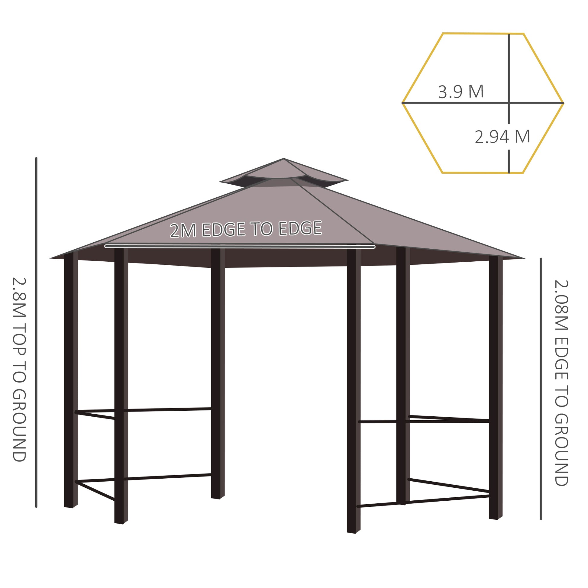 outsunny-hexagon-gazebo-patio-canopy-party-tent-outdoor-garden-shelter-w-2-tier-roof-side-panel-brown