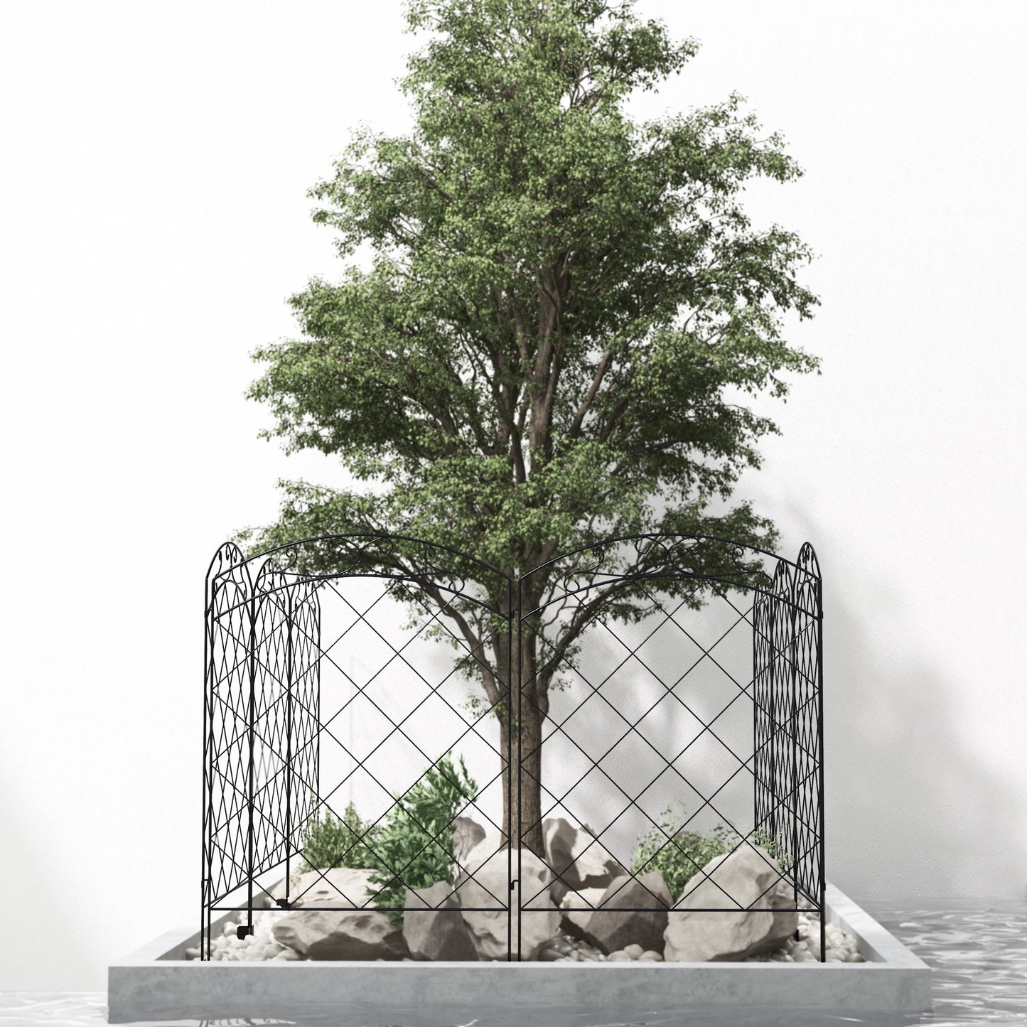 outsunny-steel-decorative-swirls-outdoor-picket-fence-panels-set-of-4-black