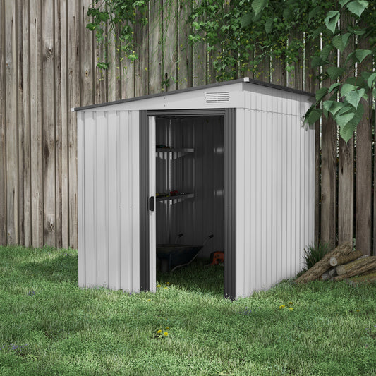 outsunny-5-x-7ft-galvanised-metal-shed-with-foundation-lean-to-tool-garden-shed-with-sliding-doors-and-2-vents-white