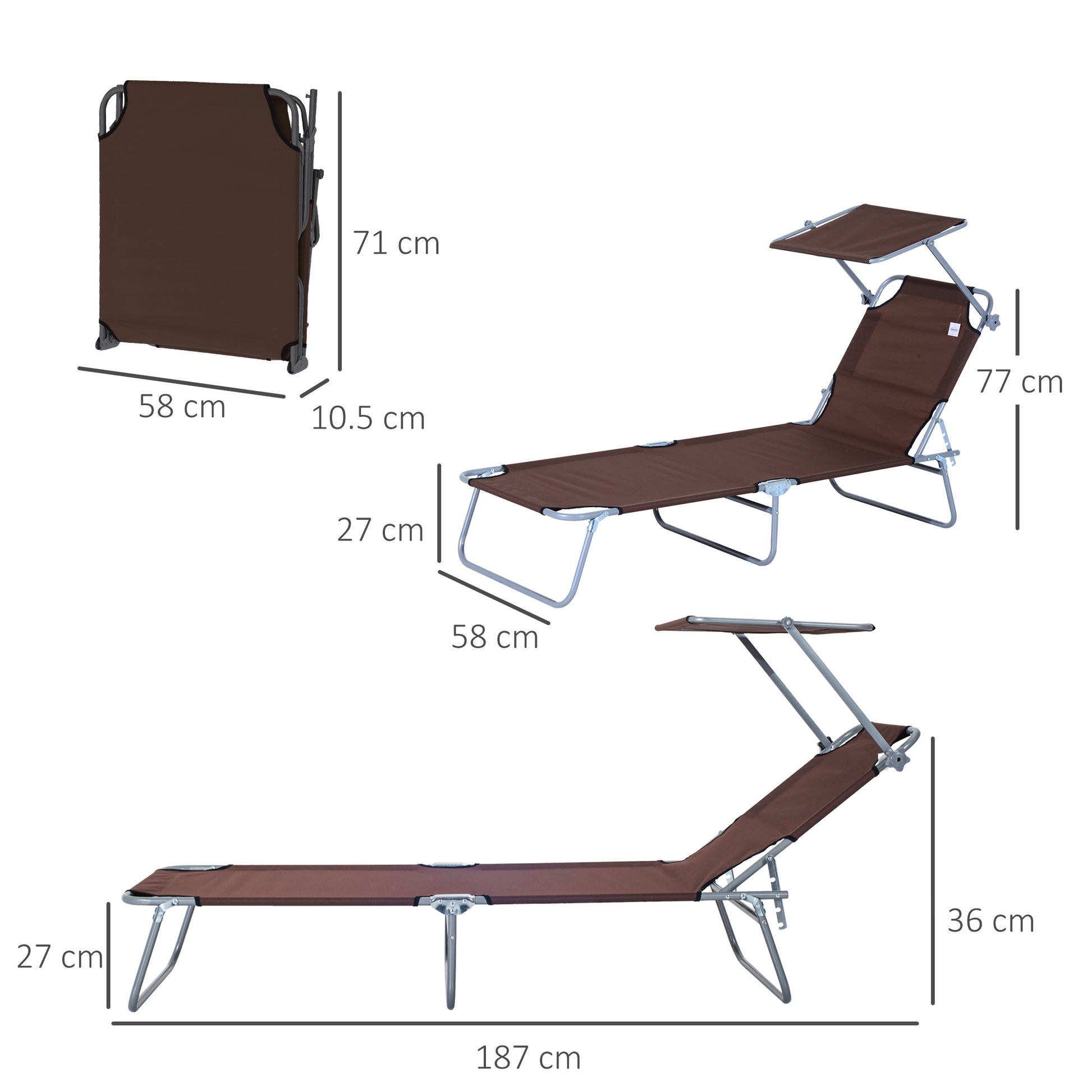 outsunny-2-pcs-outdoor-foldable-sun-lounger-set-w-removeable-shade-canopy-patio-recliner-sun-lounger-w-adjustable-backrest-w-mesh-fabric-brown