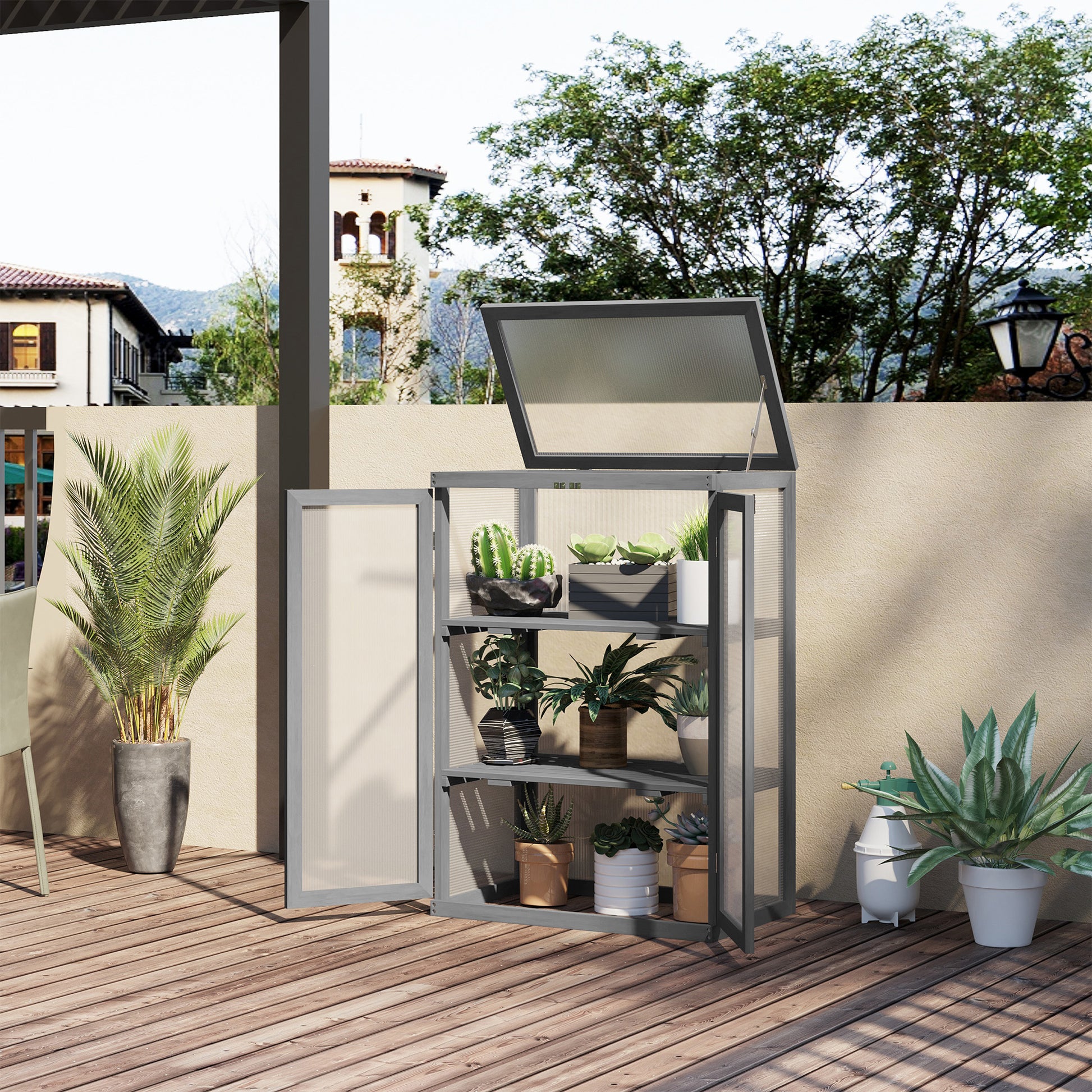 outsunny-3-tier-wooden-cold-frame-greenhouse-garden-polycarbonate-grow-house-w-adjustable-storage-shelf-76-x-47-x-110-cm-dark-grey
