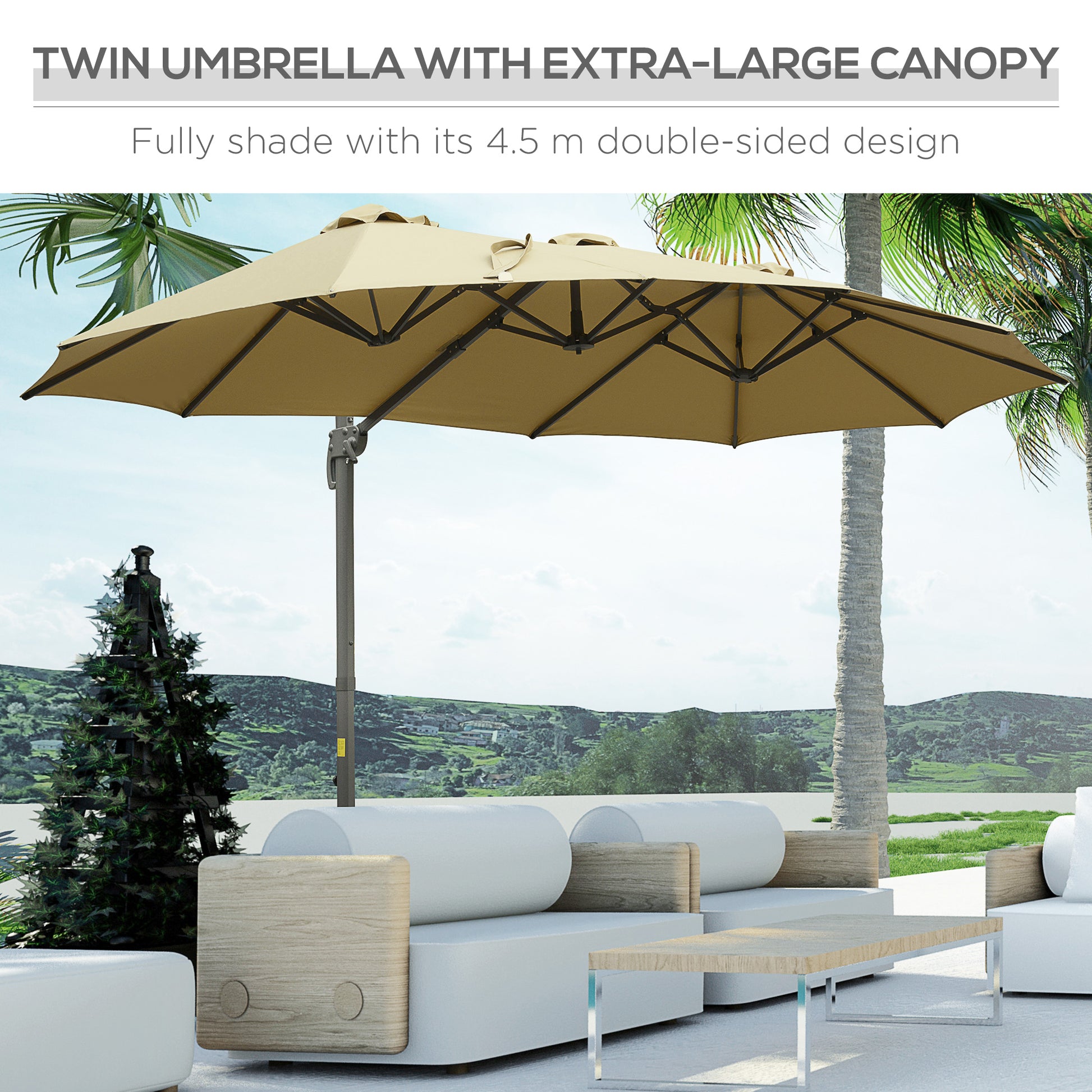 Outsunny 4.5m Double-Sided Patio Umbrella, Khaki – GardenArch