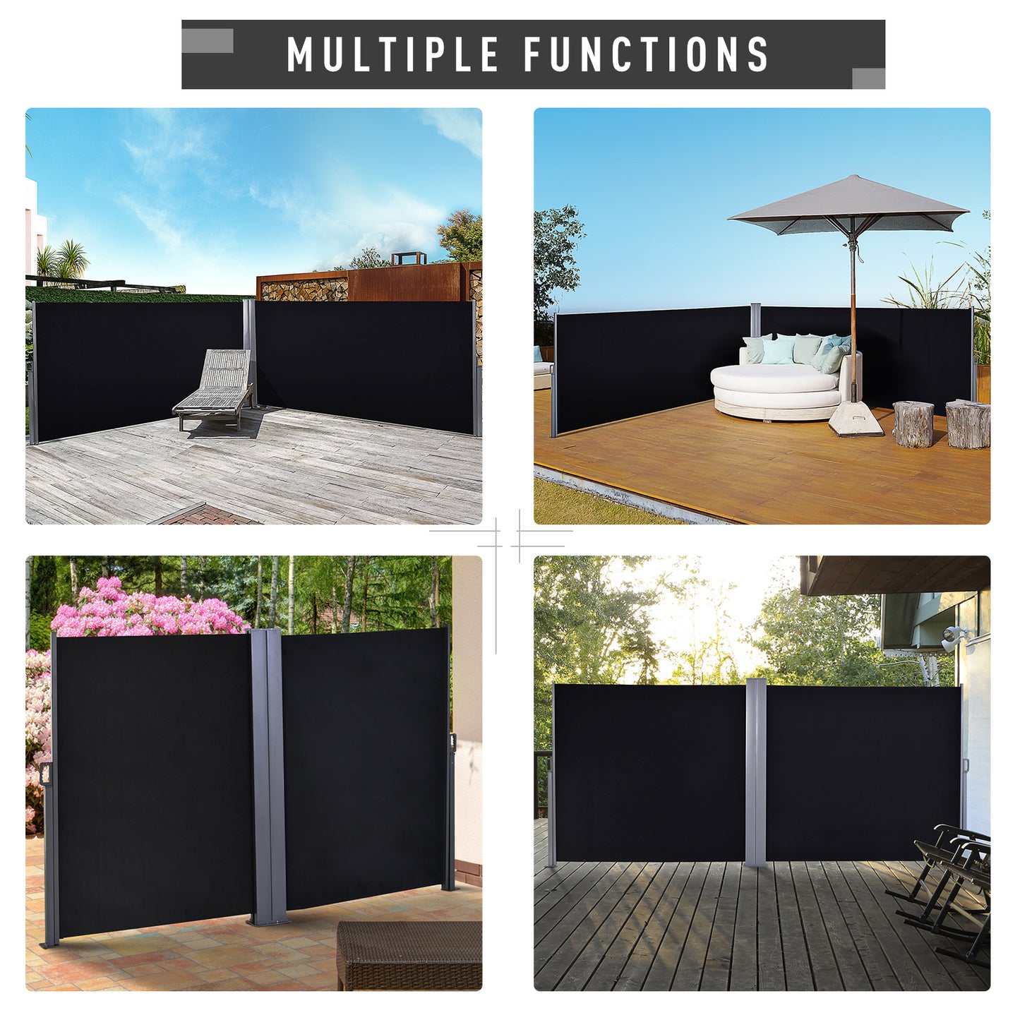 outsunny-6-x-1-6-m-double-canopy-pull-out-side-awning-sun-rain-outdoor-protection-w-steel-frame-retractable-garden-privacy-home-commercial-black