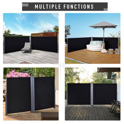 outsunny-6-x-1-6-m-double-canopy-pull-out-side-awning-sun-rain-outdoor-protection-w-steel-frame-retractable-garden-privacy-home-commercial-black